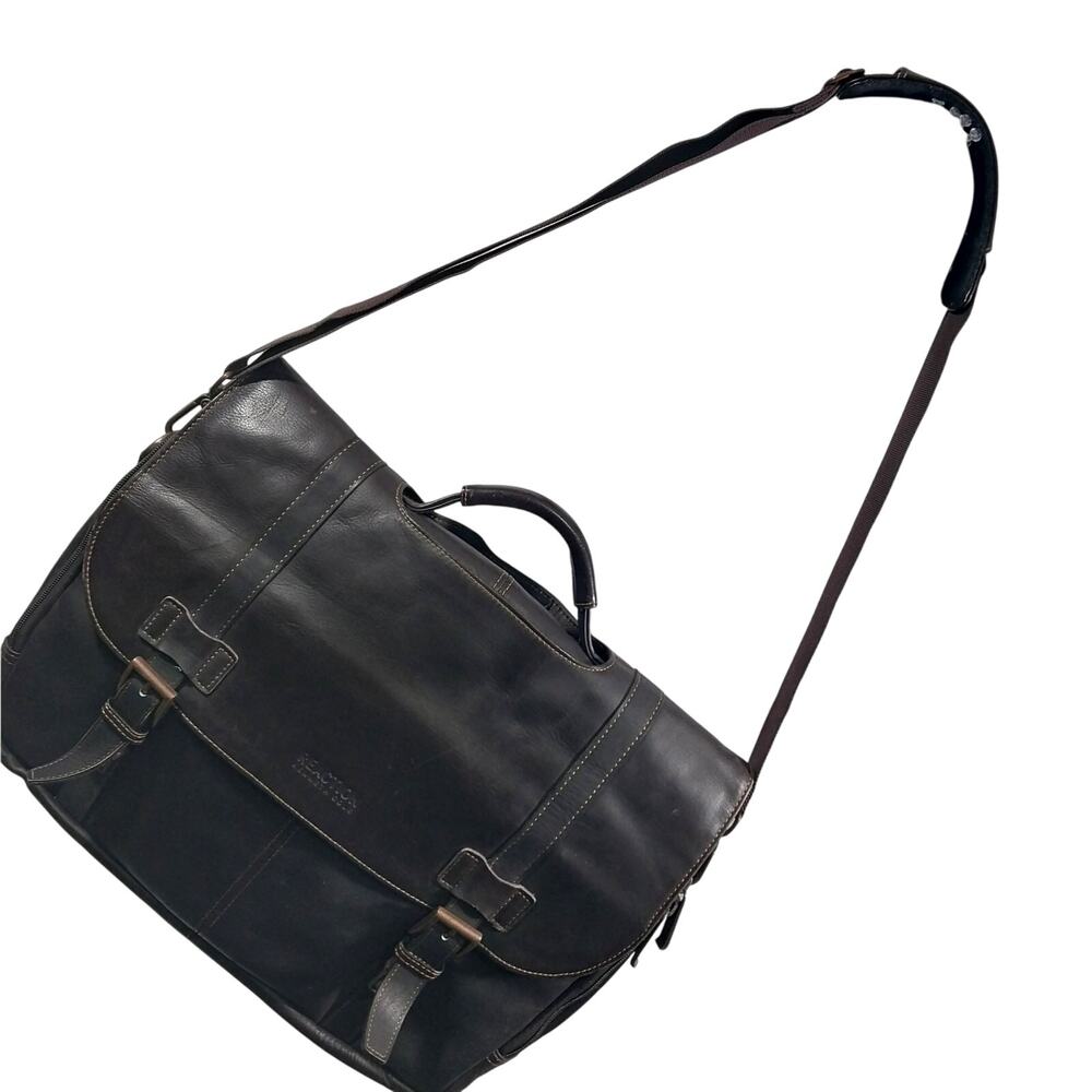 KENNETH COLE REACTION! ESPRESSO BROWN GENUINE LEATHER LAPTOP, BRIEFCASE, BAG!